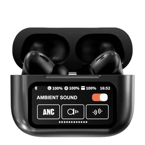 A9 Pro Black Wireless Earbuds with App, Display Screen, ANC & Superior